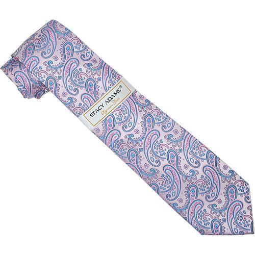 Stacy Adams Collection SA029 Pink / Sky Blue Paisley Design 100% Woven Silk Necktie/Hanky Set